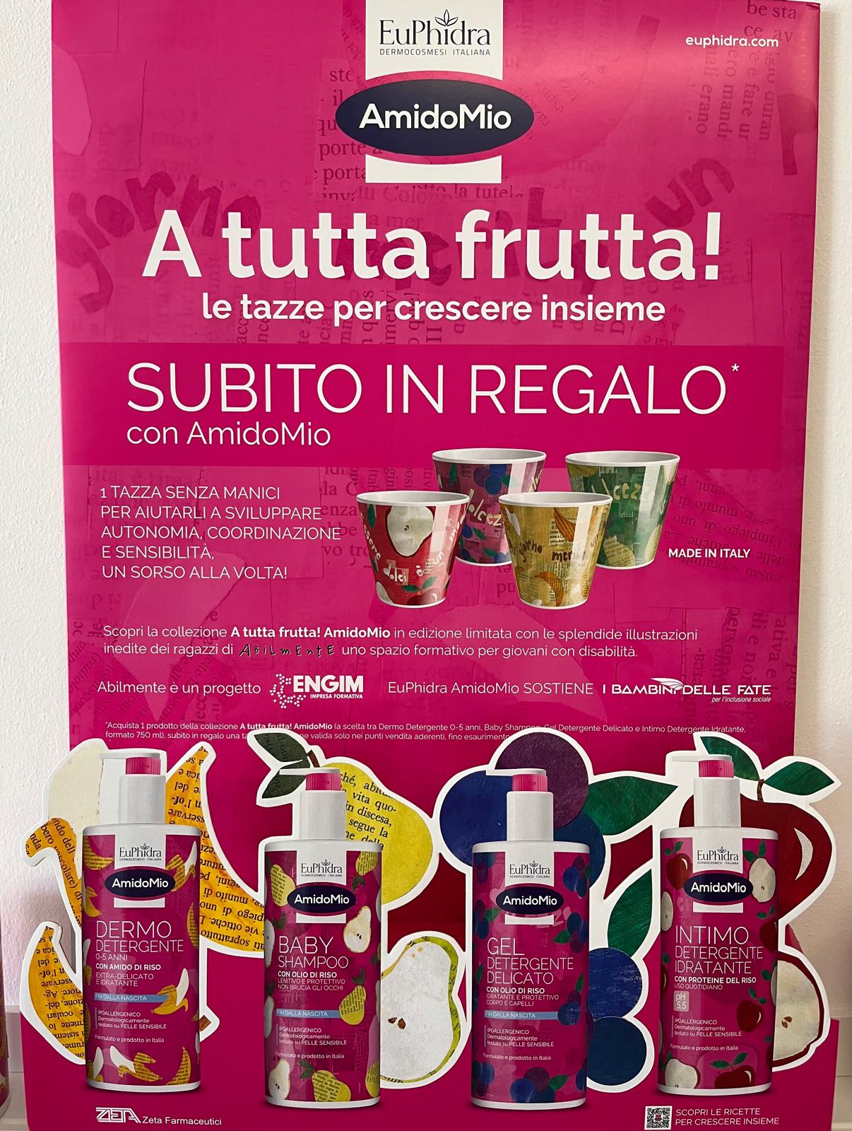 Collezione EuPhidra AmidoMio A tutta frutta: Dermo Detergente, Baby Shampoo, Gel Detergente Delicato e Intimo Detergente Idratante